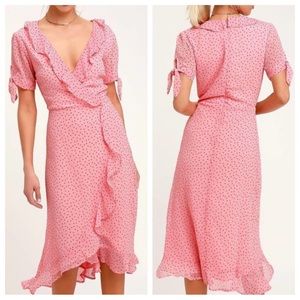 Pink Retro 40s 50s Wrap Dress Lulu’s Red Polka Dot Flirty Ruffle Zipper Small